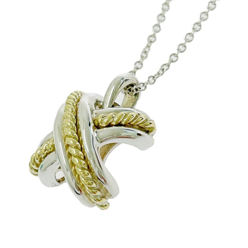 Tiffany & Co Silver Gold Signature Cross Necklace 4.9g 925 750 Engraved 499135