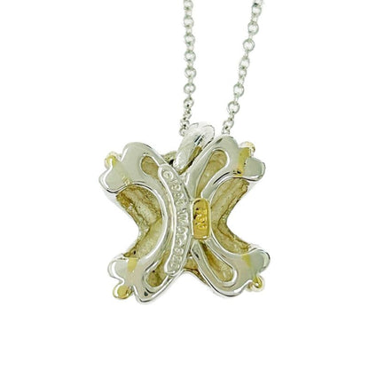 Tiffany & Co Silver Gold Signature Cross Necklace 4.9g 925 750 Engraved 499135