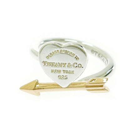 Tiffany & Co Silver Gold Love Struck Heart Tag Ring 3.8g 925 750 Engraved