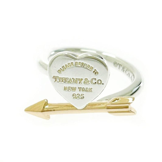 Tiffany & Co Silver Gold Love Struck Heart Tag Ring 3.8g 925 750 Engraved