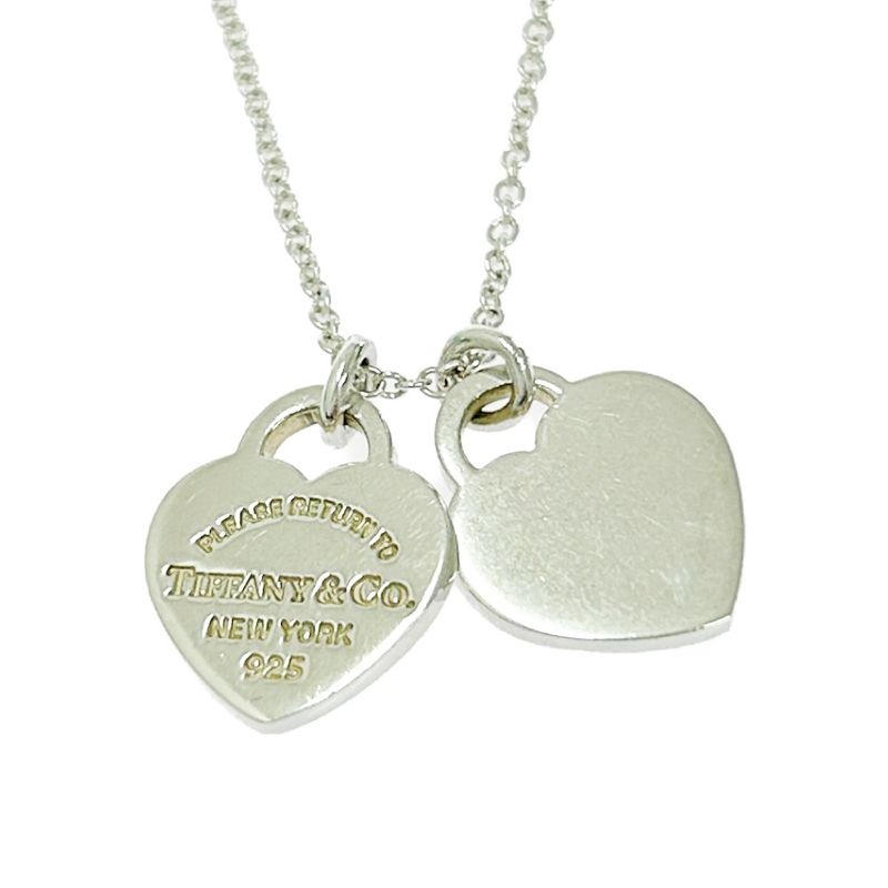 Tiffany & Co Silver Return to Mini Double Heart Necklace 3.0g 925 Engraved