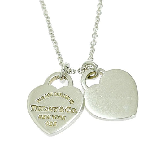 Tiffany & Co Silver Return to Mini Double Heart Necklace 3.0g 925 Engraved