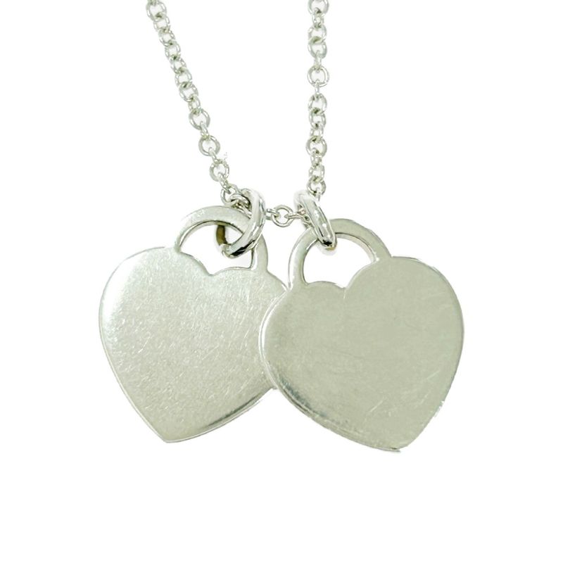 Tiffany & Co Silver Return to Mini Double Heart Necklace 3.0g 925 Engraved