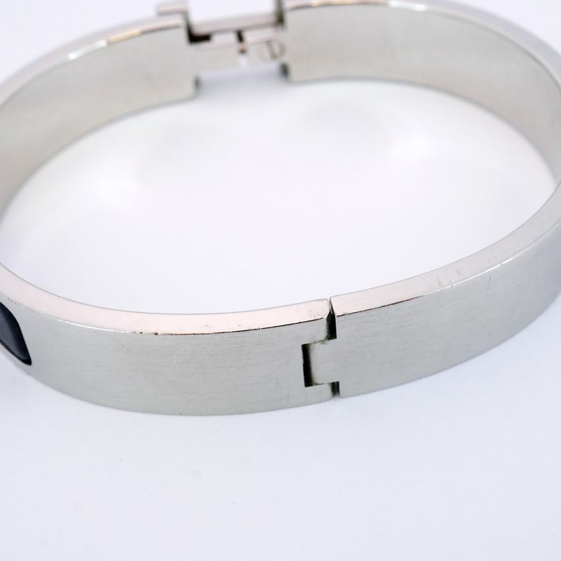 Hermes Bangle Click Clack PM Metal Silver Black Men's