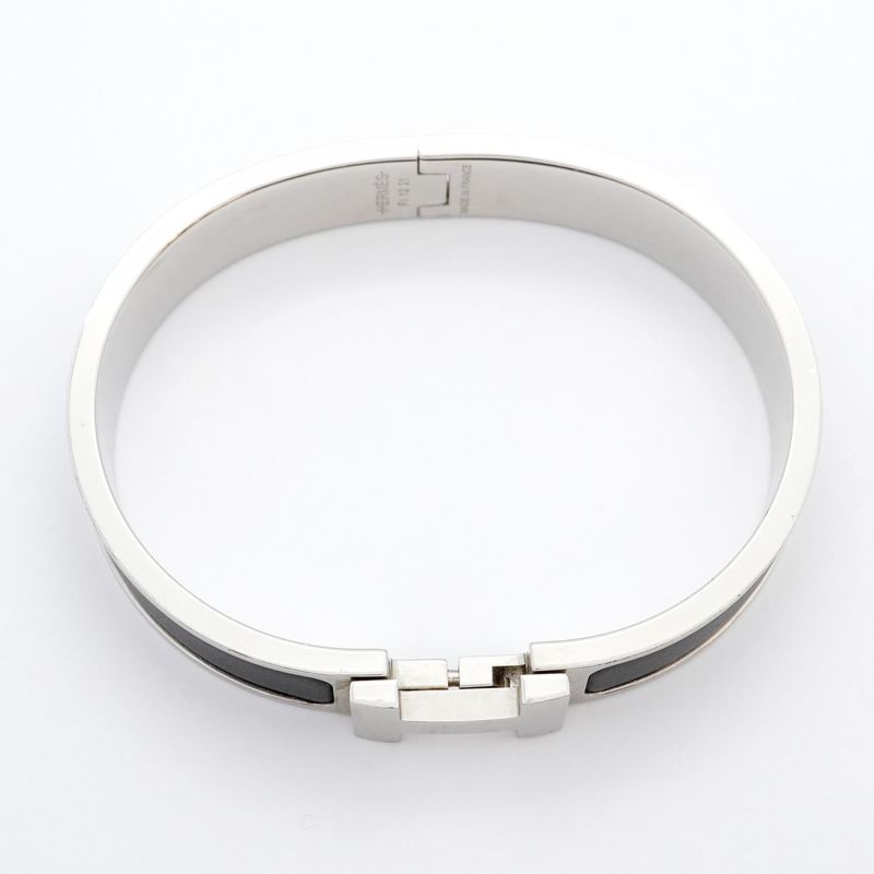 Hermes Bangle Click Clack PM Metal Silver Black Men's