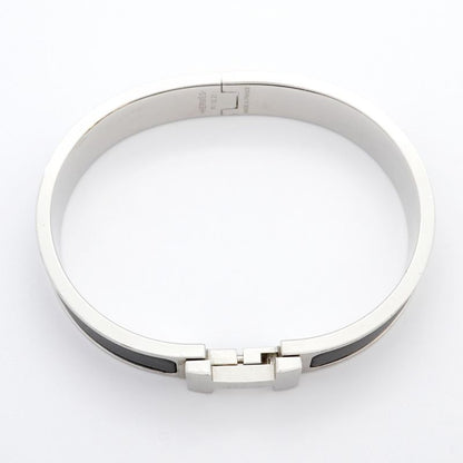 Hermes Bangle Click Clack PM Metal Silver Black Men's