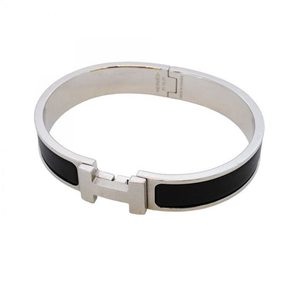 Hermes Bangle Click Clack PM Metal Silver Black Men's