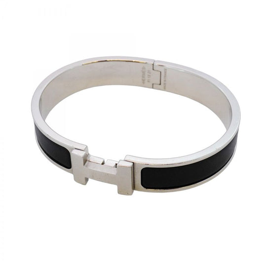 Hermes Bangle Click Clack PM Metal Silver Black Men's