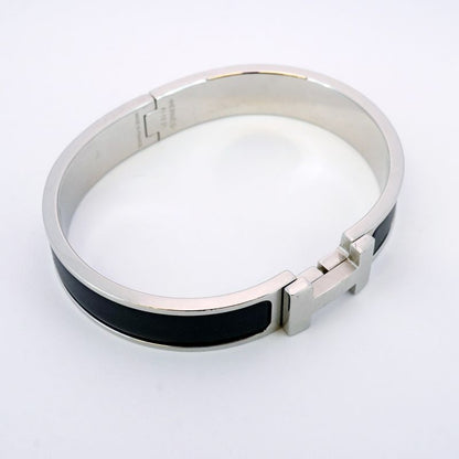 Hermes Bangle Click Clack PM Metal Silver Black Men's