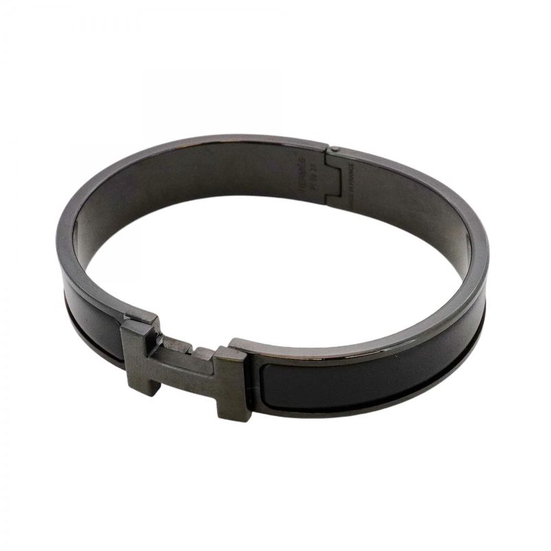 Hermes Bangle Click Clack PM Metal Black Men's
