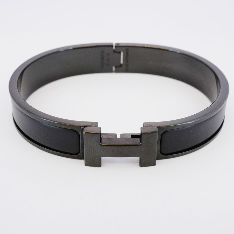 Hermes Bangle Click Clack PM Metal Black Men's