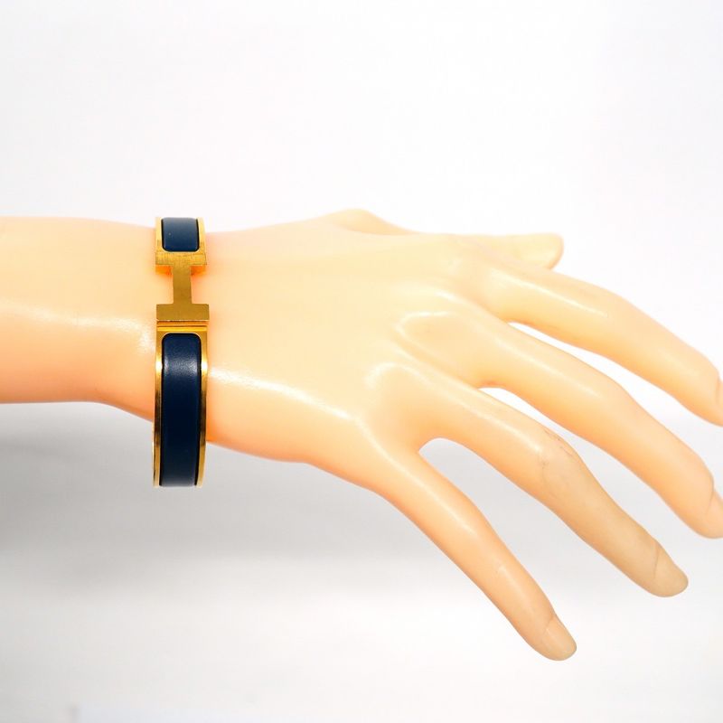 Hermes Bangle Click Clack PM GP Plated Gold Blue Ladies