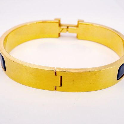 Hermes Bangle Click Clack PM GP Plated Gold Blue Ladies