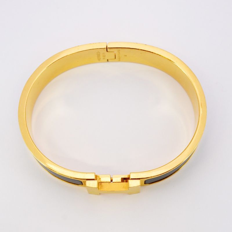 Hermes Bangle Click Clack PM GP Plated Gold Blue Ladies