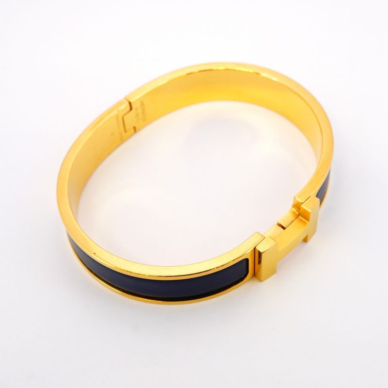 Hermes Bangle Click Clack PM GP Plated Gold Blue Ladies