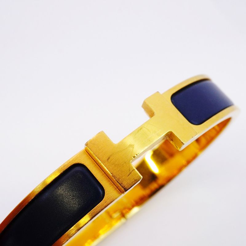 Hermes Bangle Click Clack PM GP Plated Gold Blue Ladies