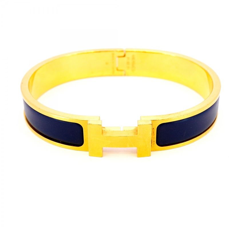 Hermes Bangle Click Clack PM GP Plated Gold Blue Ladies