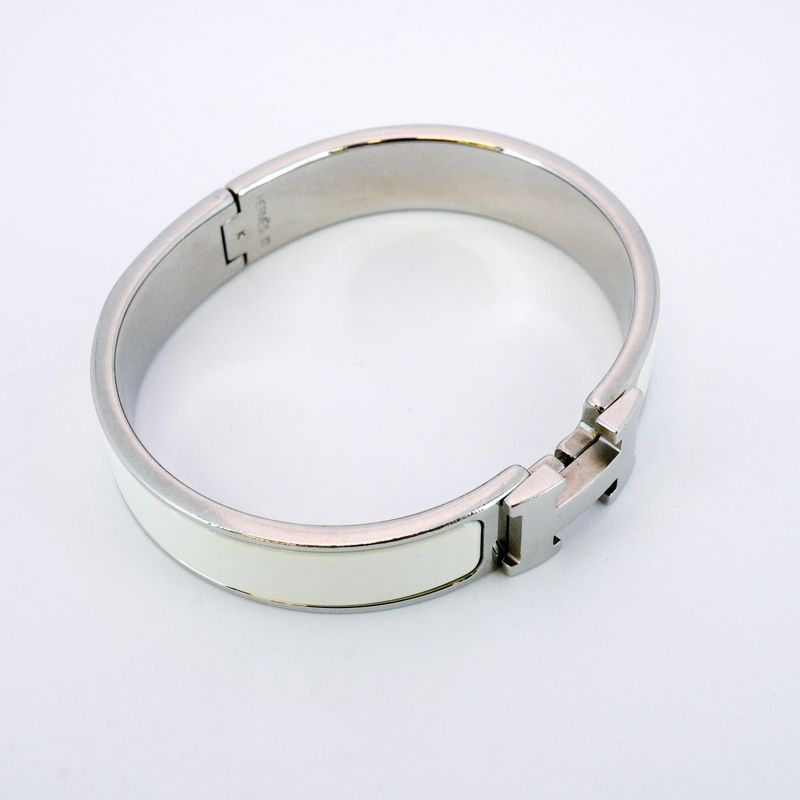 Hermes Bangle Click Clack PM Metal Silver White Ladies