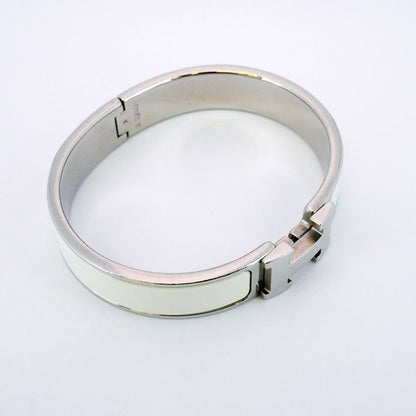 Hermes Bangle Click Clack PM Metal Silver White Ladies