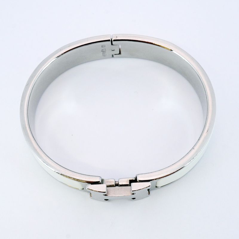 Hermes Bangle Click Clack PM Metal Silver White Ladies