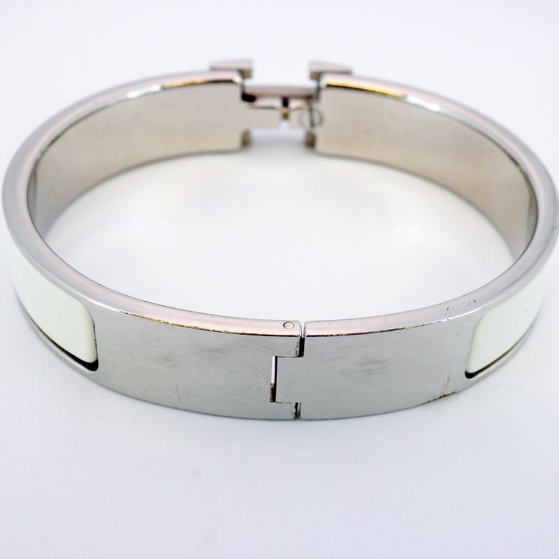 Hermes Bangle Click Clack PM Metal Silver White Ladies