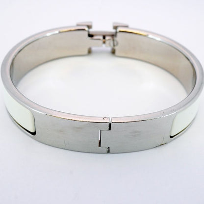 Hermes Bangle Click Clack PM Metal Silver White Ladies