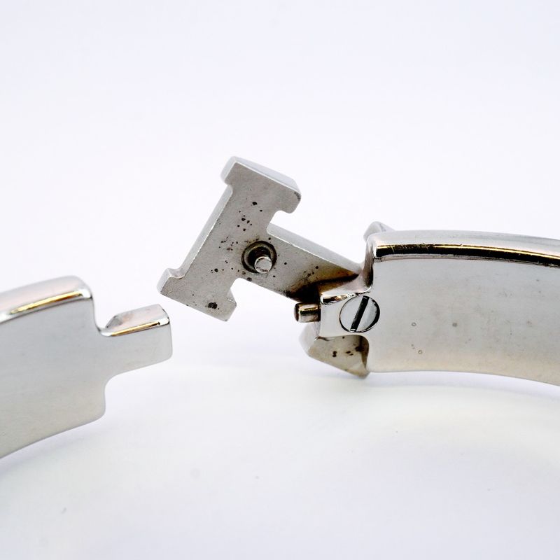 Hermes Bangle Click Clack PM Metal Silver White Ladies