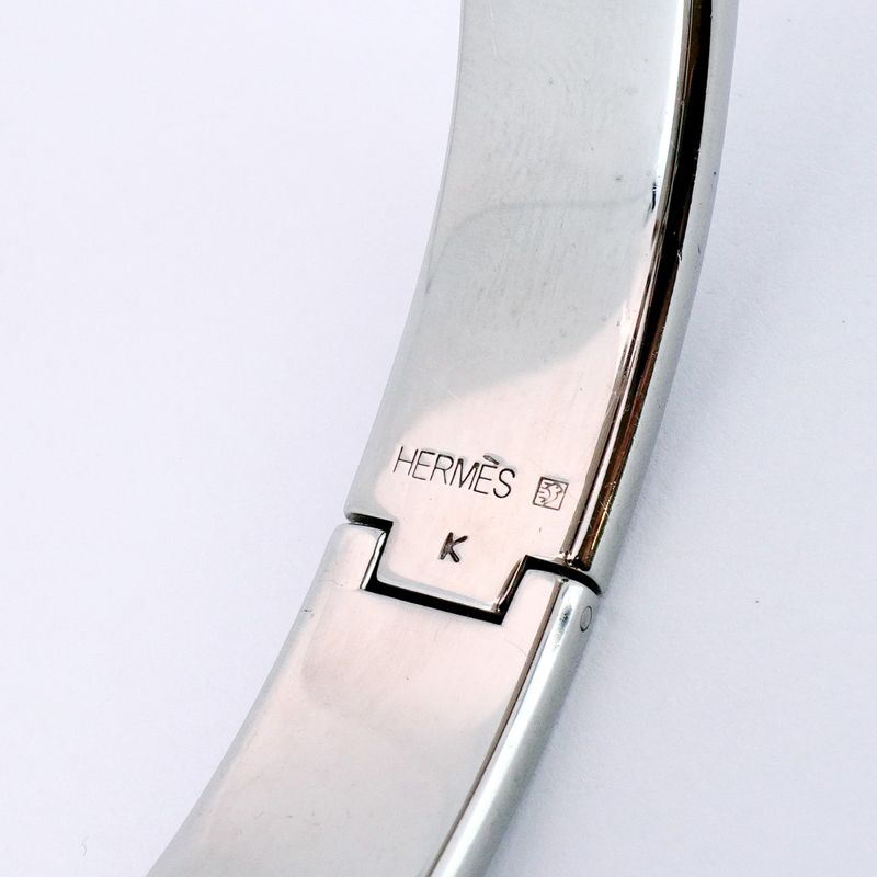 Hermes Bangle Click Clack PM Metal Silver White Ladies