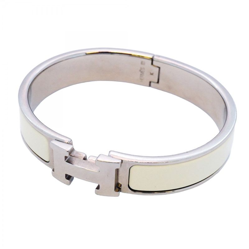 Hermes Bangle Click Clack PM Metal Silver White Ladies