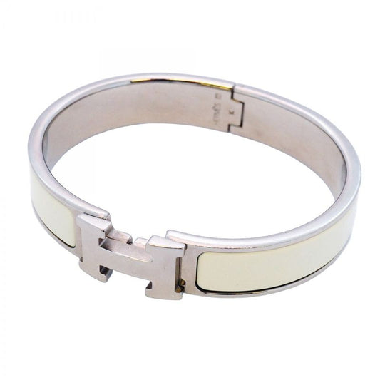 Hermes Bangle Click Clack PM Metal Silver White Ladies