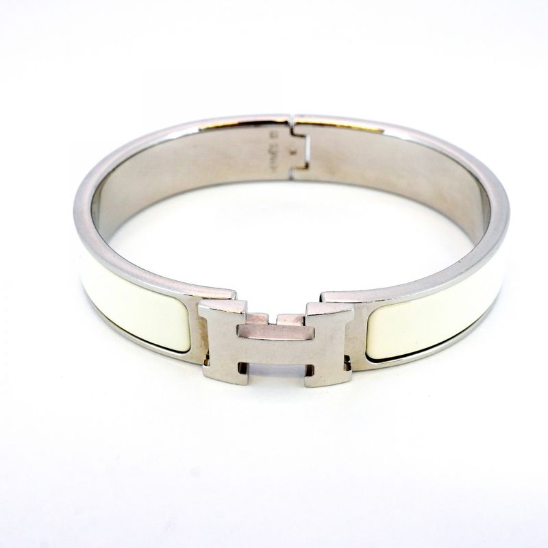 Hermes Bangle Click Clack PM Metal Silver White Ladies