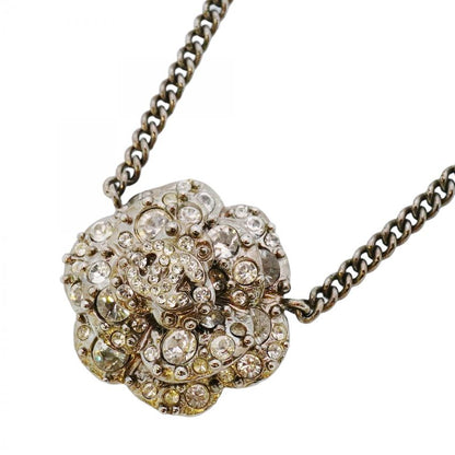 Chanel Necklace Coco Mark Camellia Metal Rhinestone Silver Ladies