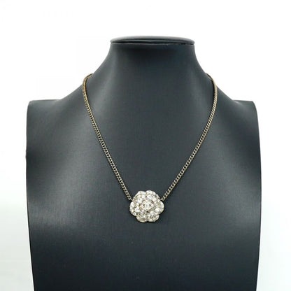 Chanel Necklace Coco Mark Camellia Metal Rhinestone Silver Ladies