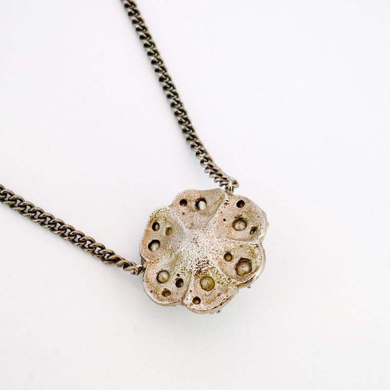 Chanel Necklace Coco Mark Camellia Metal Rhinestone Silver Ladies