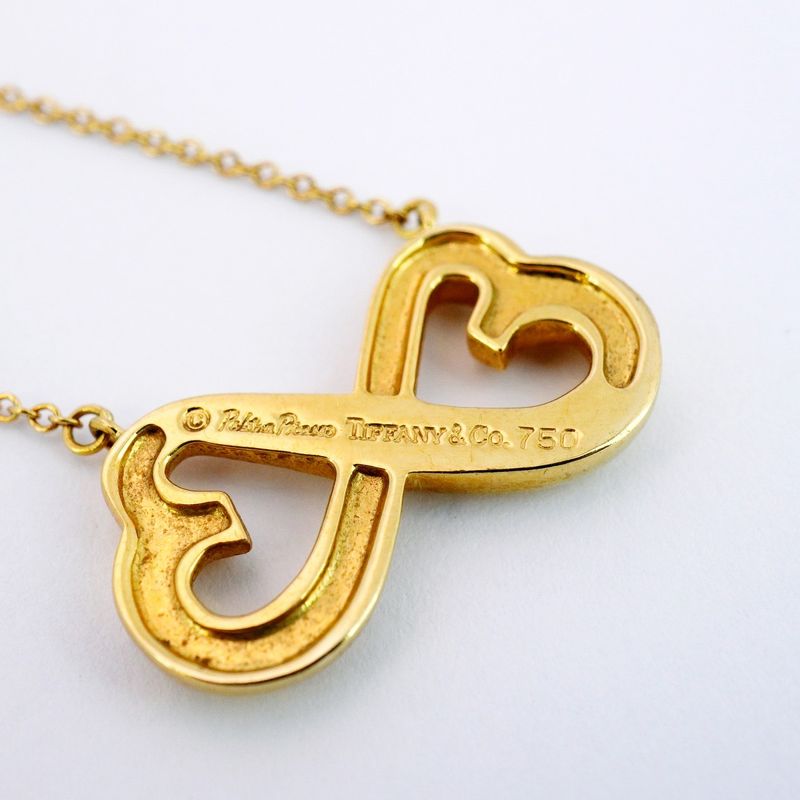 Tiffany & Co Necklace Double Rubbing Heart 18K Yellow Gold Yellow Gold Ladies