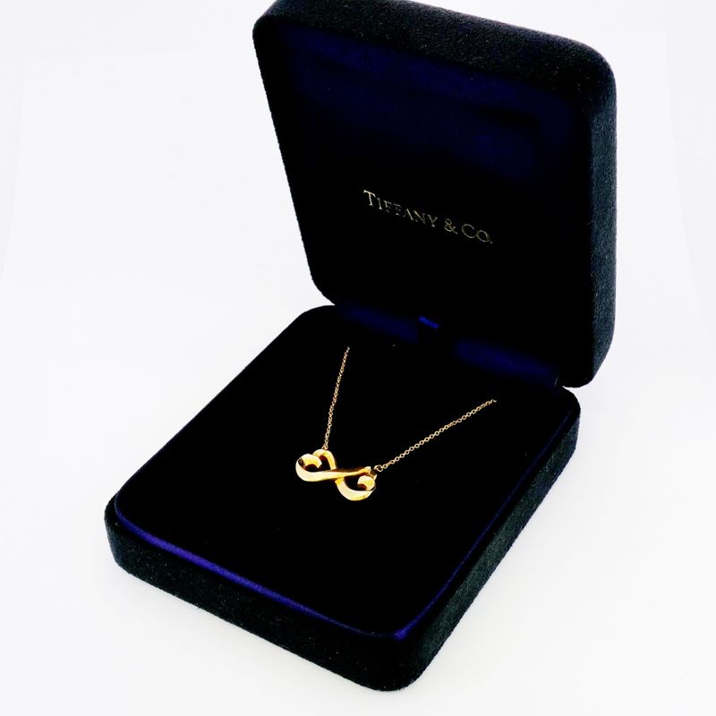 Tiffany & Co Necklace Double Rubbing Heart 18K Yellow Gold Yellow Gold Ladies