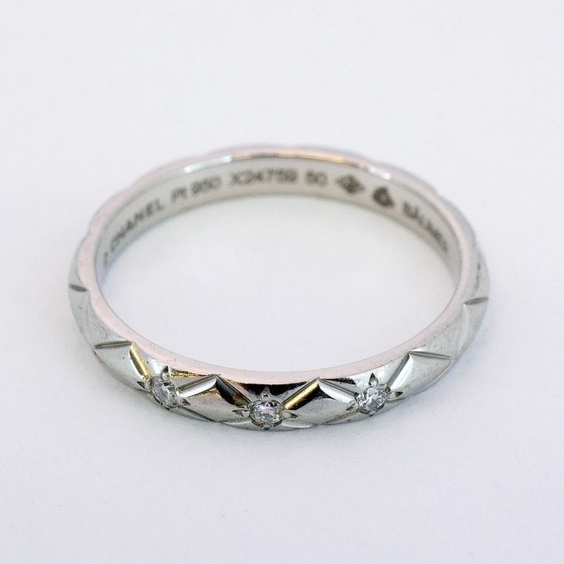 Chanel Ring Matelasse 3PD Pt950 Platinum Diamond #50 Ladies