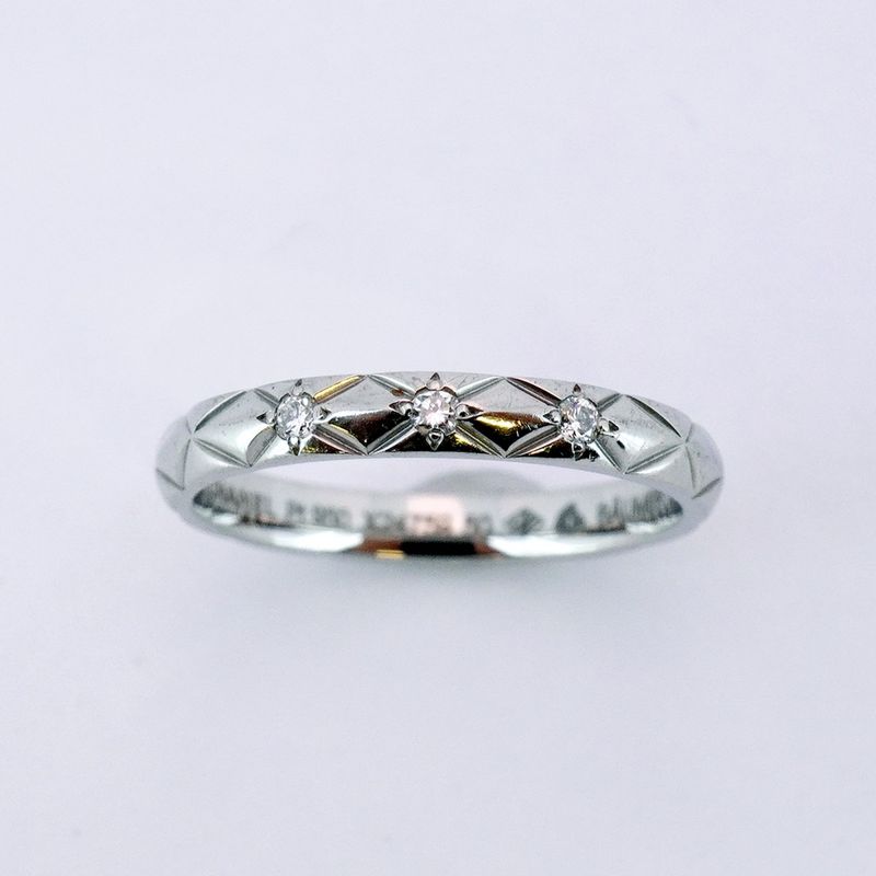 Chanel Ring Matelasse 3PD Pt950 Platinum Diamond #50 Ladies