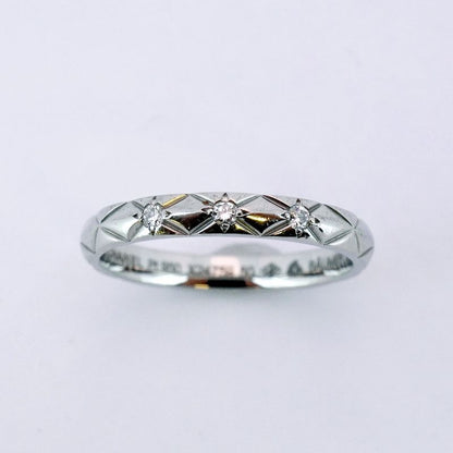 Chanel Ring Matelasse 3PD Pt950 Platinum Diamond #50 Ladies