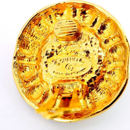 Chanel Earrings Vintage Round Shape Circle GP Plated Faux Pearl Gold Ladies