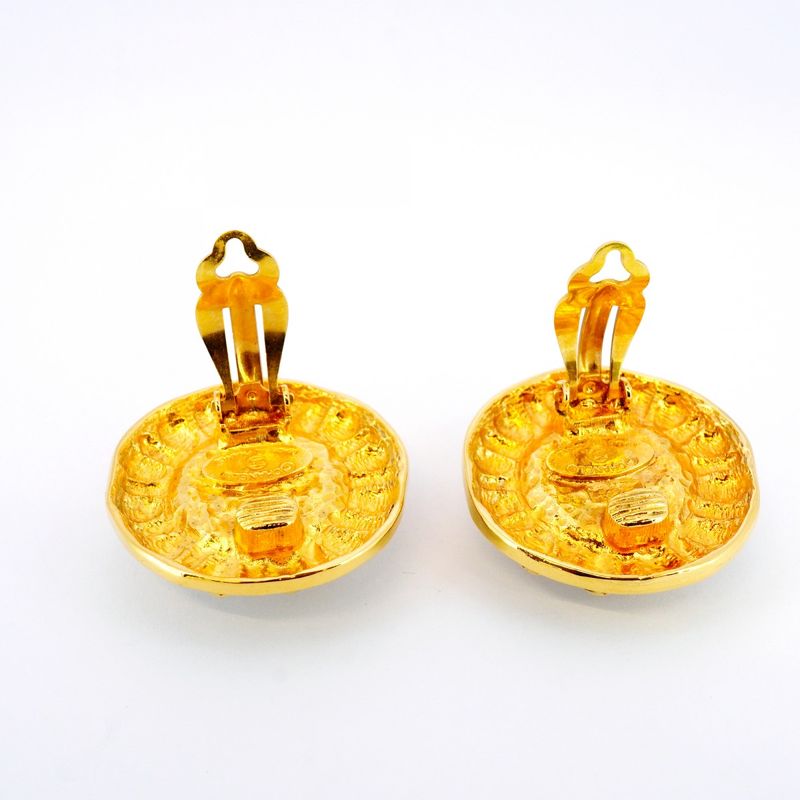 Chanel Earrings Vintage Round Shape Circle GP Plated Faux Pearl Gold Ladies