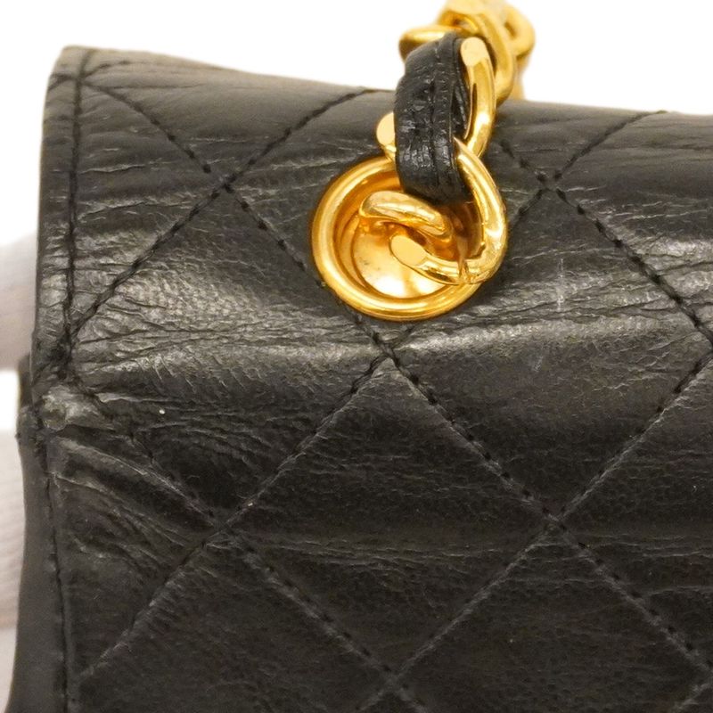 Chanel Shoulder Bag Mini Matelasse Lambskin Black Gold Hardware Women