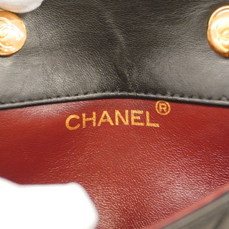 Chanel Shoulder Bag Mini Matelasse Lambskin Black Gold Hardware Women