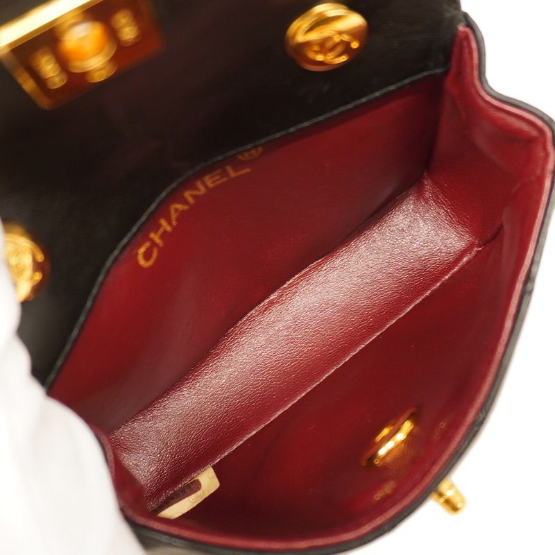 Chanel Shoulder Bag Mini Matelasse Lambskin Black Gold Hardware Women