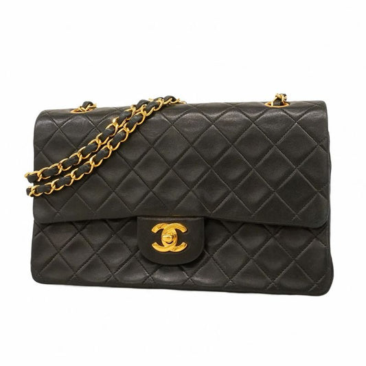 Chanel Shoulder Bag Matelasse Lambskin Black Gold Hardware Women
