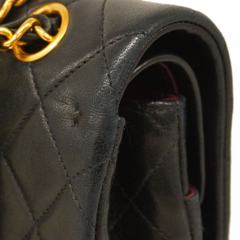 Chanel Shoulder Bag Matelasse Lambskin Black Gold Hardware Women