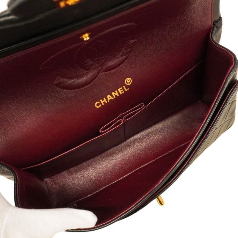 Chanel Shoulder Bag Matelasse Lambskin Black Gold Hardware Women