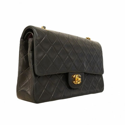 Chanel Shoulder Bag Matelasse Lambskin Black Gold Hardware Women