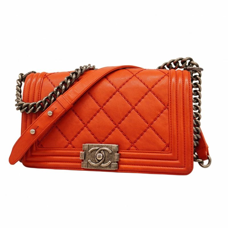 Chanel Shoulder Bag Boy Chanel/wild Stitch Leather Red Silver Hardware Women