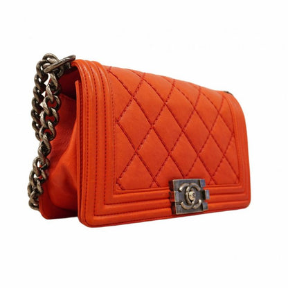 Chanel Shoulder Bag Boy Chanel/wild Stitch Leather Red Silver Hardware Women